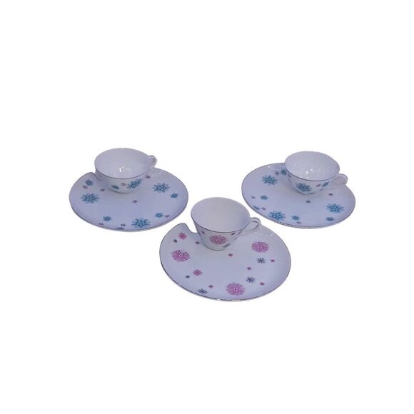 Snack Plates Shafford Japan VTG MCM Atomic Starburst Cup Snowflake Set - Picture 1 of 11